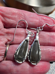 Custom Wire Wrapper Polished Hokie Stone Virginia Tech Gray Quarry: Earrings Sterling Silver