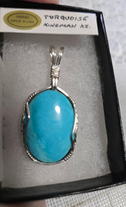 Custom Cut & Polished Turquoise Kingman AZ Necklace/Pendant Sterling Silver