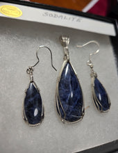 Load image into Gallery viewer, Custom Cut Polished &amp; Wire Wrapped Sodalite Set: Necklace/Pendant Earrings Sterling Silver