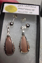 Load image into Gallery viewer, Custom Cut Polished Wire Wrapped Virginia Tech Pink Hokie Stone Earrings Sterling Silver