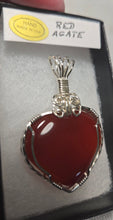 Load image into Gallery viewer, Custom Wire Wrapped Red Agate Heart Necklace/Pendant Sterling Silver