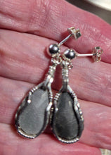 Load image into Gallery viewer, Custom Wire Wrapper Unpolished Hokie Stone Virginia Tech Gray Quarry: Earrings Sterling Silver
