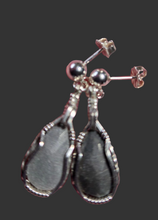 Load image into Gallery viewer, Custom Wire Wrapper Unpolished Hokie Stone Virginia Tech Gray Quarry: Earrings Sterling Silver