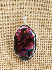 Custom Wire Wrapped Dichroic Glass Necklace/Pendant Sterling Silver