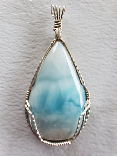 Custom Wire Wrapped Larimar From Dominican Republic Necklace/Pendant Sterling Silver