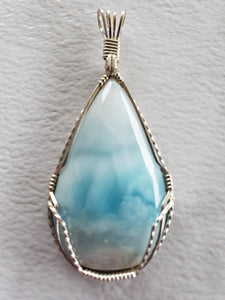 Custom Wire Wrapped Larimar From Dominican Republic Necklace/Pendant Sterling Silver