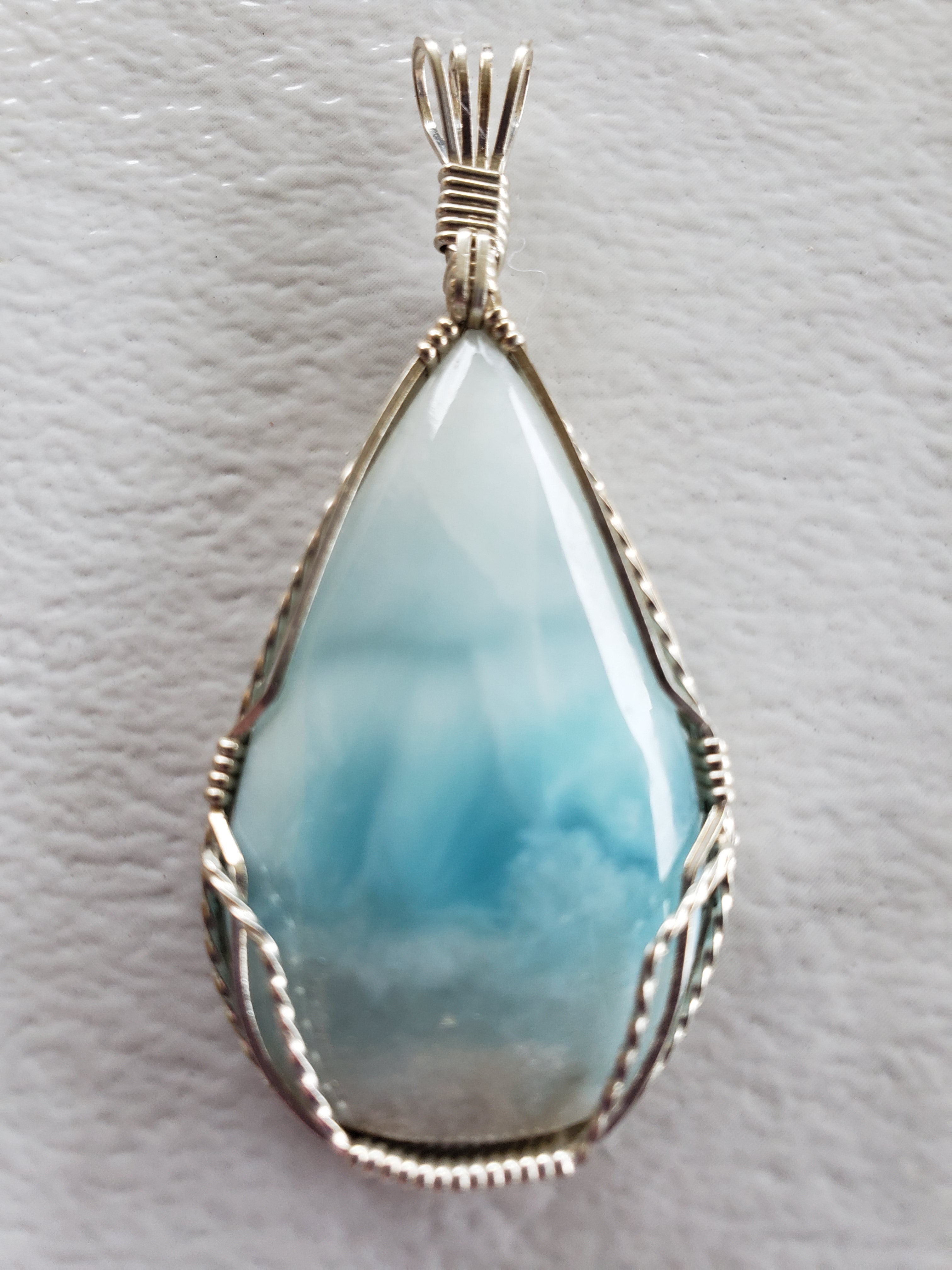 Larimar Necklace Sterling Silver Wire Wrapped Pendant, Crystal Necklace, online Atlantis Stone Larimar Necklace, Larimar Jewelry Dolphin Stone