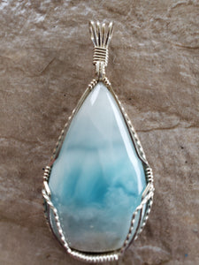 Custom Wire Wrapped Larimar From Dominican Republic Necklace/Pendant Sterling Silver