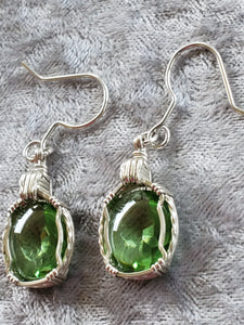 Custom Wire Wrapped Faceted Simulated Peridot (Corundum) Earrings Sterling Silver