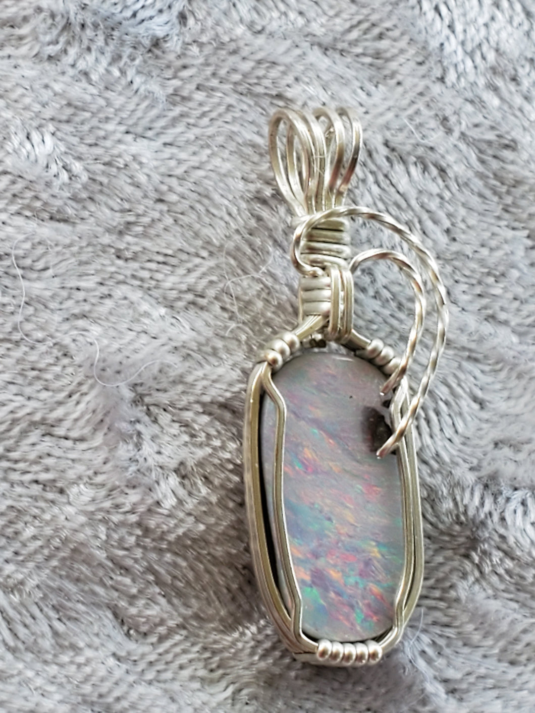 Custom Wire Wrapped Opal from Lightning Ridge Australia Sterling Silver Necklace/Pendant