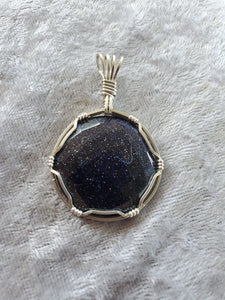 Blue Goldstone Faceted Stone Custom Necklace/Pendant Wire Wrapped Necklace