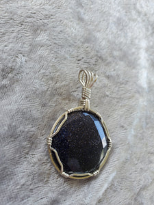 Blue Goldstone Faceted Stone Custom Necklace/Pendant Wire Wrapped Necklace