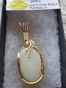 Custom Wire Wrapped Opal from Lightening Ridge Australia Necklace/Pendant 14kgf