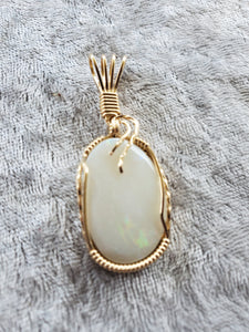 Custom Wire Wrapped Opal from Lightening Ridge Australia Necklace/Pendant 14kgf