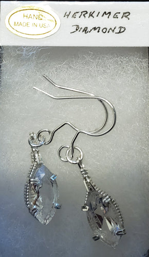 Custom Wire Wrapped Faceted Herkimer Diamond Earrings Sterling Silver