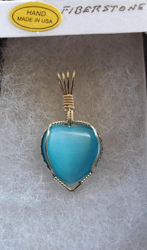 Custom Wire Wrapped Fiberstone Heart (cats eye) Necklace/Pendant in Sterling Silver