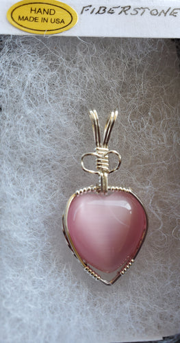 Custom Wire Wrapped Fiberstone Heart (cats eye) Necklace/Pendant in Sterling Silver