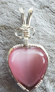 Custom Wire Wrapped Fiberstone Heart (cats eye) Necklace/Pendant in Sterling Silver