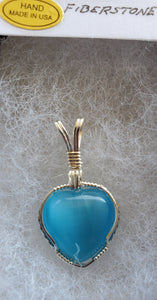 Custom Wire Wrapped Fiberstone Heart (cats eye) Necklace/Pendant in Sterling Silver
