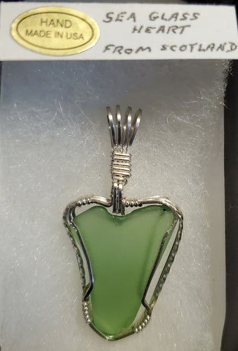Custom Wire Wrapped Sea Glass Heart Necklace/Pendant in Sterling Silver