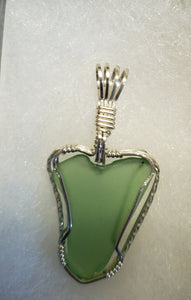 Custom Wire Wrapped Sea Glass Heart Necklace/Pendant in Sterling Silver
