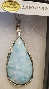 Custom Wire Wrapped  Larimar Necklace/Pendant in Sterling Silver