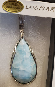 Custom Wire Wrapped  Larimar Necklace/Pendant in Sterling Silver