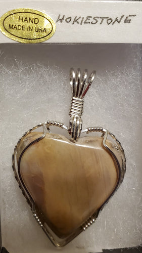 Custom Wire Wrapped Pink Hokie Stone from Virginia Tech Quarries Heart Necklace/Pendant Sterling Silver