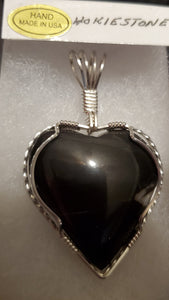 Custom Wire Wrapped Hokie Stone Virginia Tech Quarries Heart Necklace/Pendant Sterling Silver
