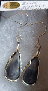 Custom Wire Wrapped Blue Quartz Earrings Sterling Silver