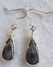 Load image into Gallery viewer, Custom Wire Wrapped Blue Quartz Earrings Sterling Silver