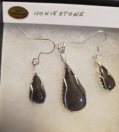 Hokie Stone From Gray Quarry VA Tech Polished Set Earrings, Necklace/Pendant Sterling Silver