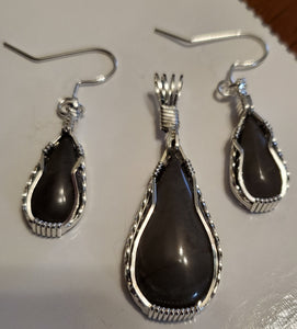 Hokie Stone From Gray Quarry VA Tech Polished Set Earrings, Necklace/Pendant Sterling Silver