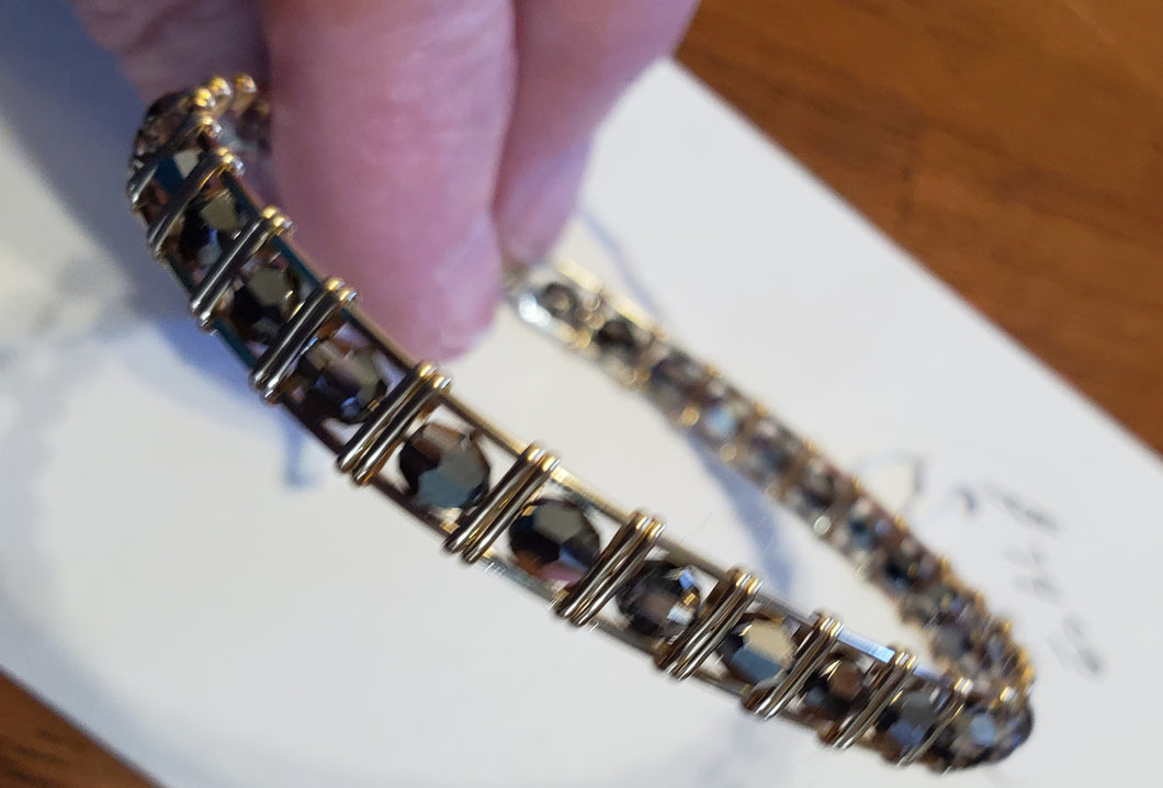 Custom Wire Wrapped 14kgf Bracelet with Hematite Beads Size 8