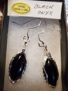 Custom Black Onyx Sterling Silver Wire Wrapped Earrings