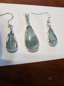 Custom Wire Wrapped Argentinean Blue Onyx Set: Earrings, Necklace/Pendant