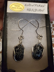 Custom Wire Wrapped Snowflake Obsidian Earrings Sterling Silver