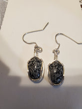 Load image into Gallery viewer, Custom Wire Wrapped Snowflake Obsidian Earrings Sterling Silver