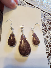 Load image into Gallery viewer, Custom wire wrapped Lapidolite Set Earrings, Necklace/Pendant Sterling Silver