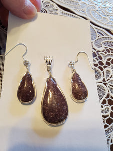 Custom wire wrapped Lapidolite Set Earrings, Necklace/Pendant Sterling Silver