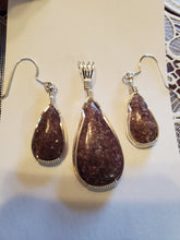 Load image into Gallery viewer, Custom wire wrapped Lapidolite Set Earrings, Necklace/Pendant Sterling Silver