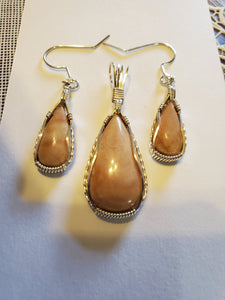 Custom Wire Wrapped Pink Hokie Stone from Virginia Tech Quarries set Earrings, Necklace/Pendant Sterling Silver