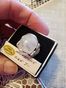Custom Wire Wrapped Moonstone Ring Size 7 1/2 Sterling Silver