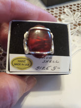 Load image into Gallery viewer, Custom Wire Wrapped Red Paua Shell Ring Size 5 1/2 Sterling Silver