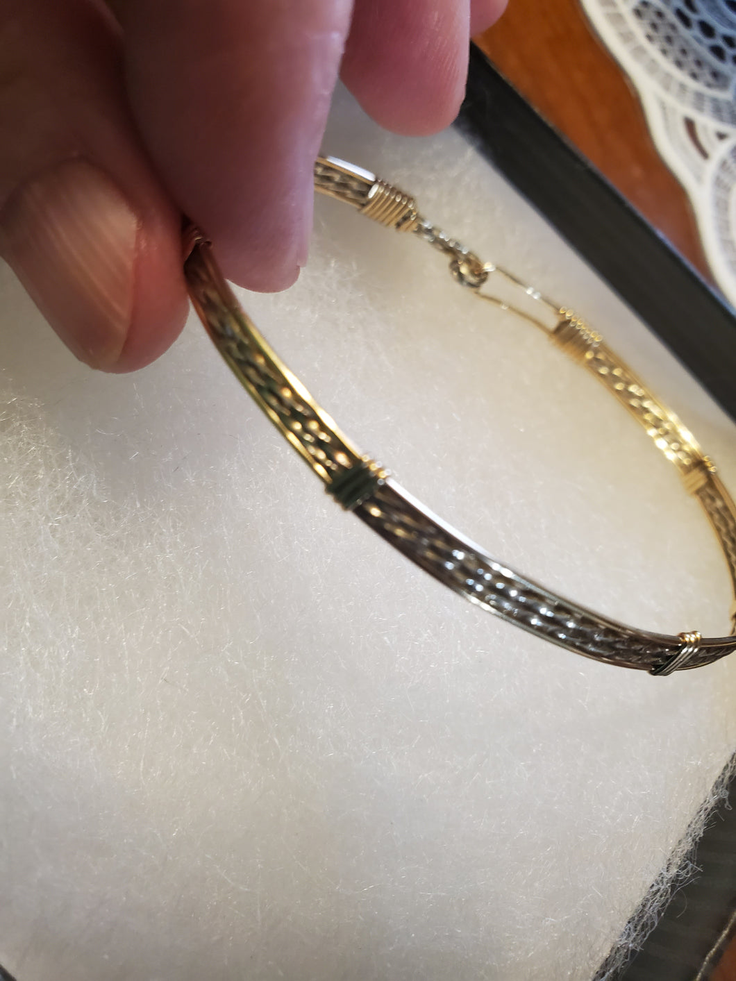 Custom Wire Wrapped Sterling Silver & 14KGF Bracelet Size 7 1/4