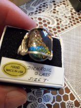 Load image into Gallery viewer, Custom Wire Wrapped Dichroic Glass Ring Sterling Silver Size 7 1/2