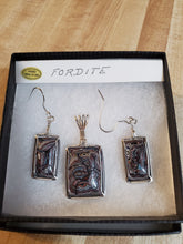 Load image into Gallery viewer, Custom Wire Wrapped Fordite Set Earring, Necklace/Pendant Sterling Silver