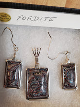 Load image into Gallery viewer, Custom Wire Wrapped Fordite Set Earring, Necklace/Pendant Sterling Silver