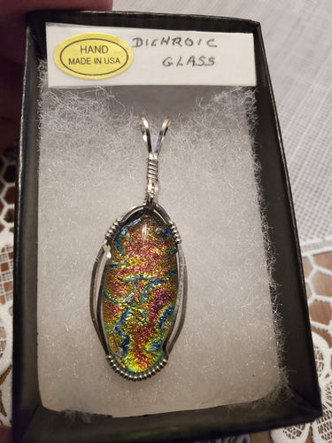 Custom Wire Wrapped Dichroic Glass Necklace/Pendant Sterling Silver