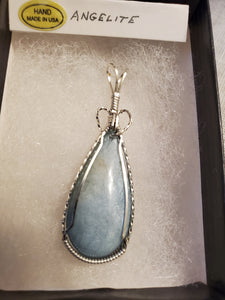 Custom Wire Wrapped Double Sided Angelite Necklace/Pendant Sterling Silver